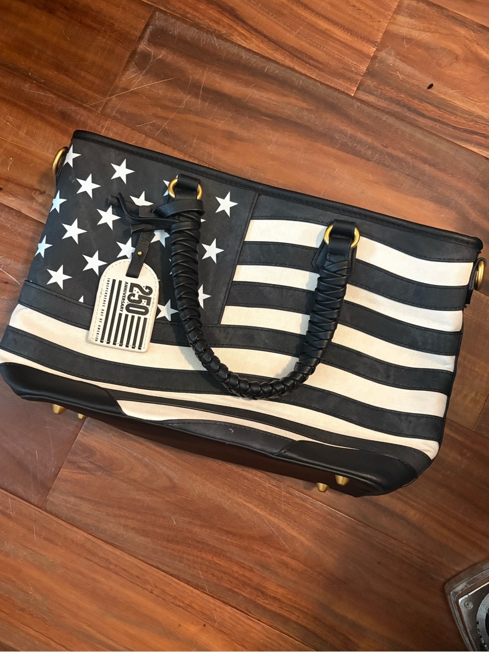 Montana West 250th Anniversary American Flag Satchel Bag Black Cream